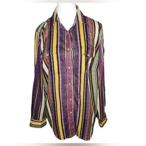 Ralph Lauren Vintage Multicolor Striped Cotton Shirt Women’s 90s Sz XL